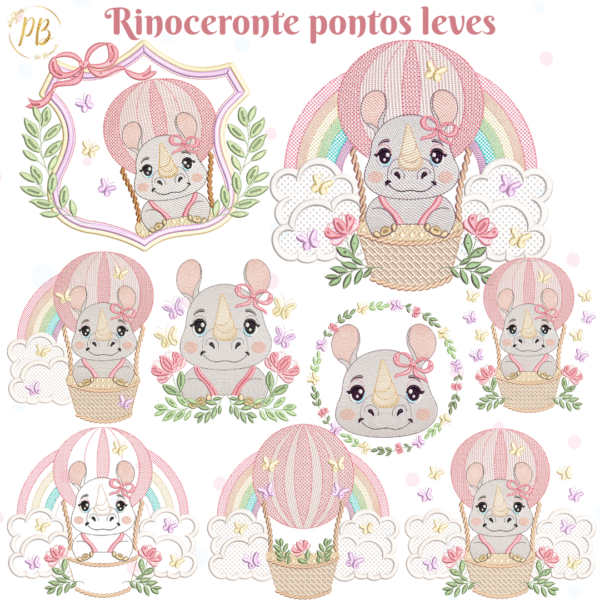 Rinoceronte no balão Menina pontos leves