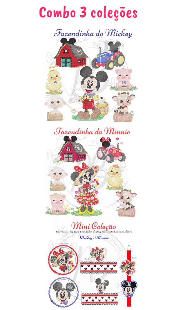 Combo 3 colecoes da fazendinha mickey e minnie