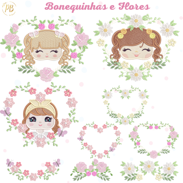 Trio Bonequinhas e Flores 1
