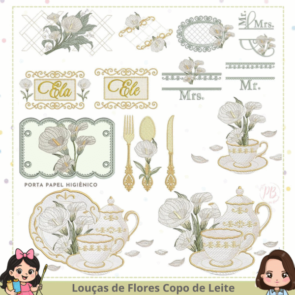 Coleção Copo de leite Louças e Flores