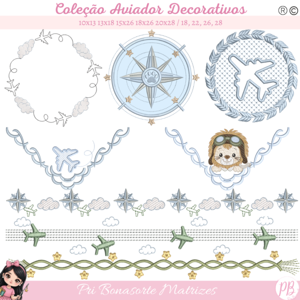 DECORATIVOS PONTOS LEVES LEÃO AVIADOR - Pré venda liberação 23/05 21hs
