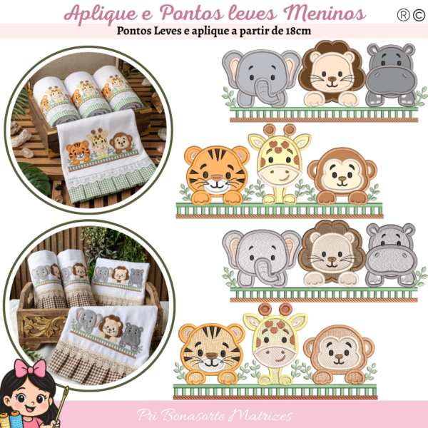 BARRADO APLIQUE E PONTOS LEVES SAFARI MENINOS - EMAIL ENVIADO NA HORA DA COMPRA Stitchguard