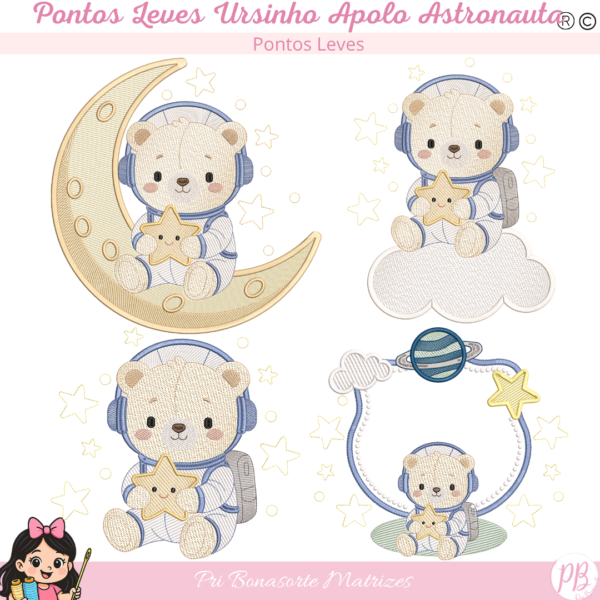 2 Pontos Leves Ursinho Apolo Astronauta - MATRIZES SEGUEM NO EMAIL STITCHGUARD NO ATO DA COMPRA